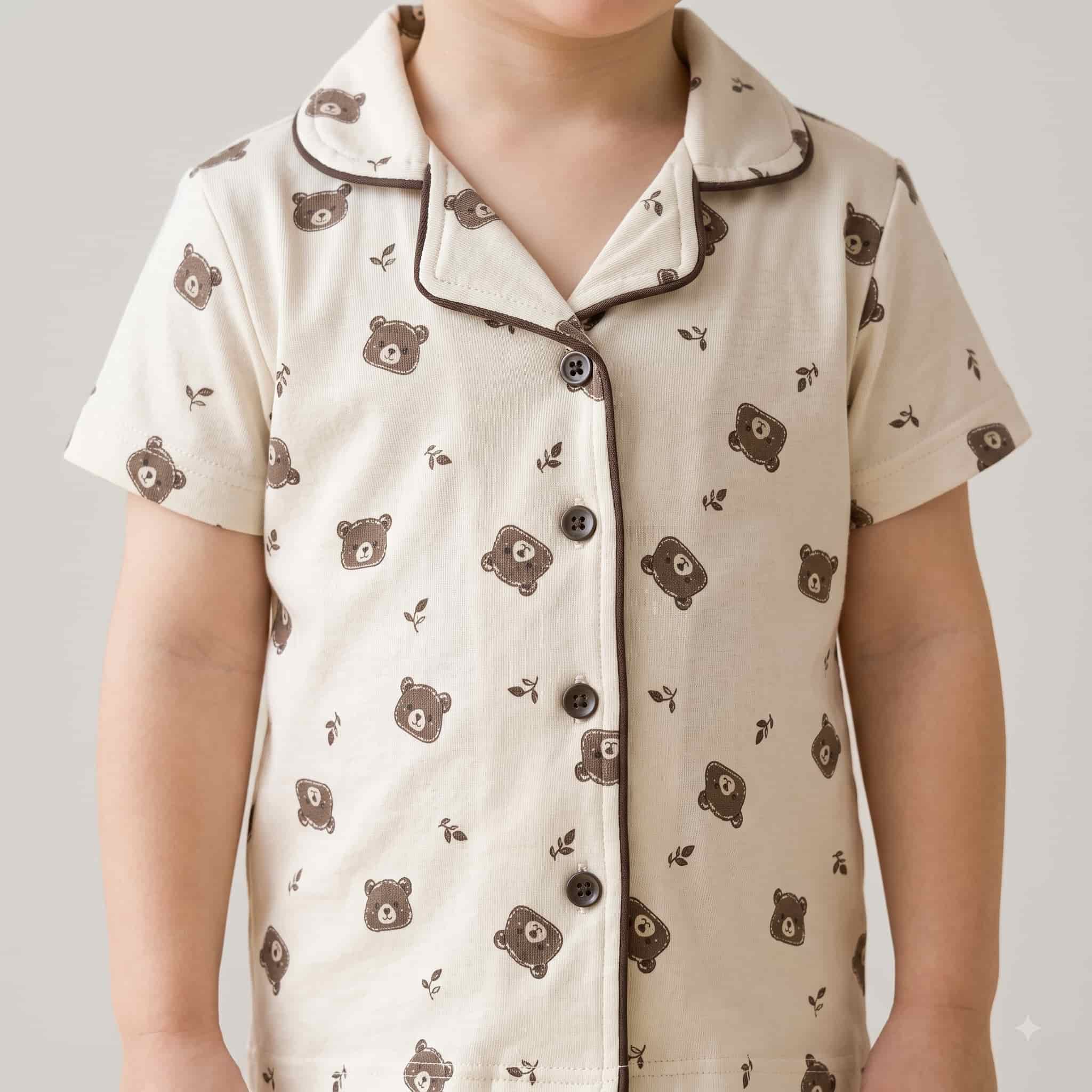 Bear Boys Half Sleeves Pajama Set - Cream