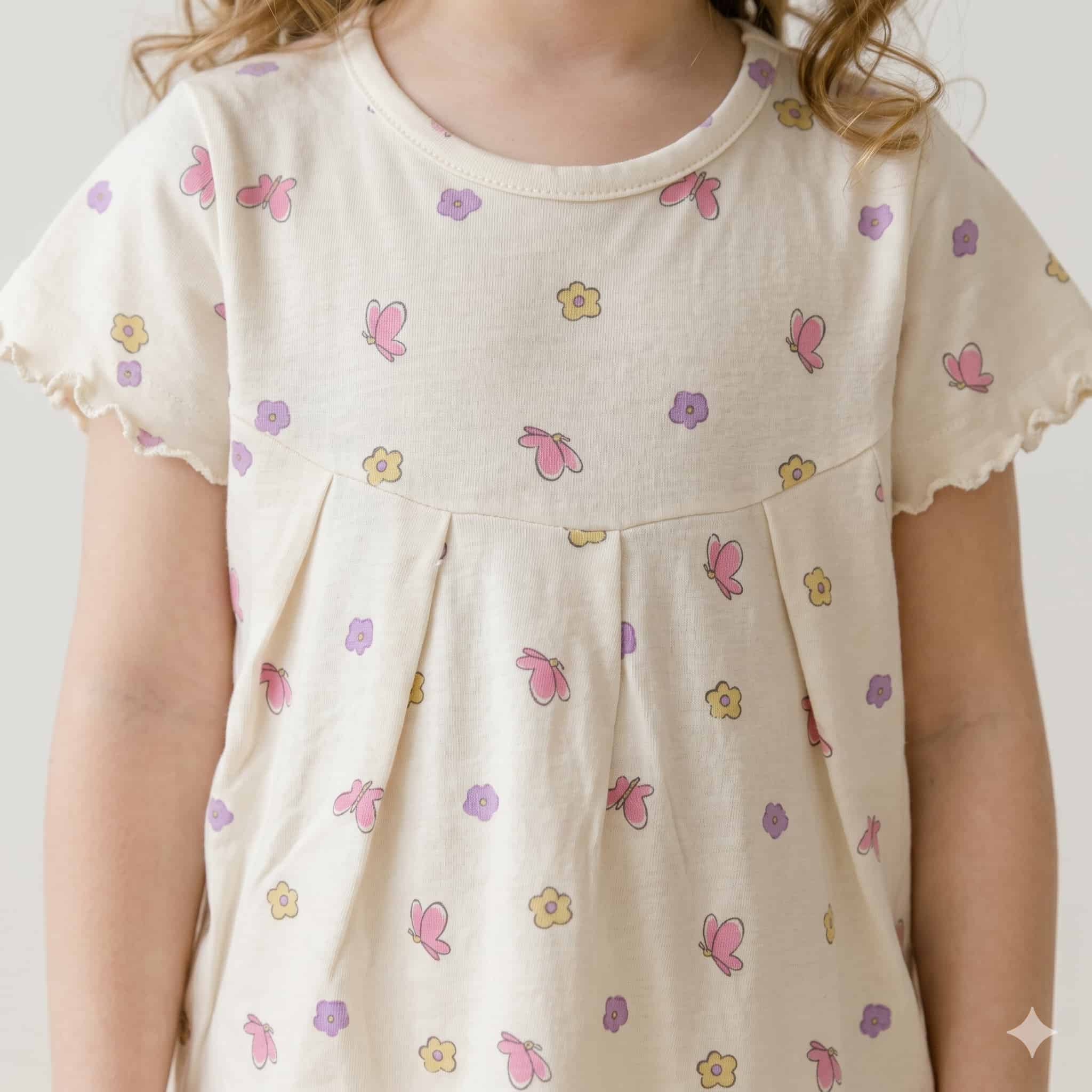 Butterfly Bloom Girls Half Sleeves Pajama Set - Cream