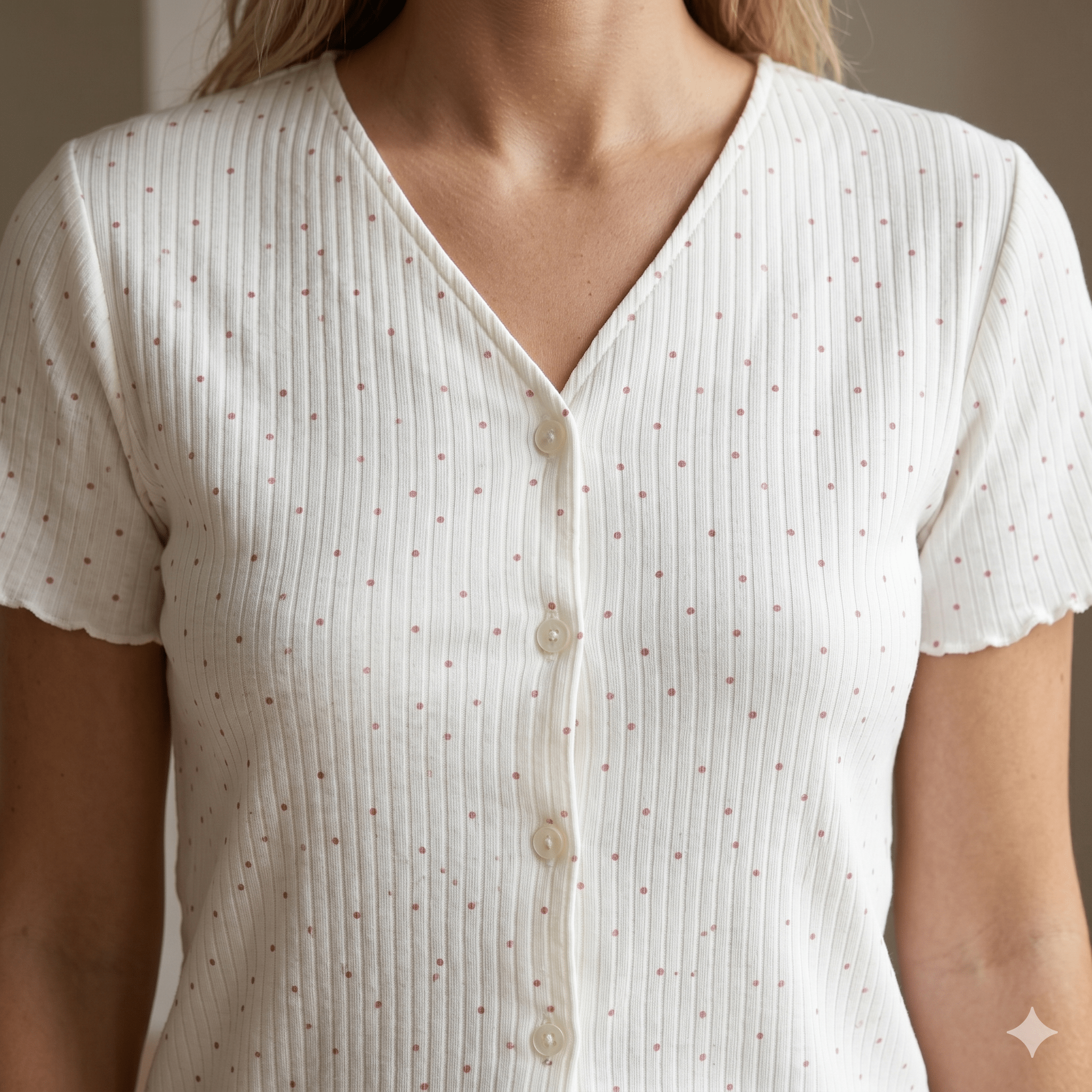 Ivory Dots Women Half Sleeves Pajama Set – Cream.