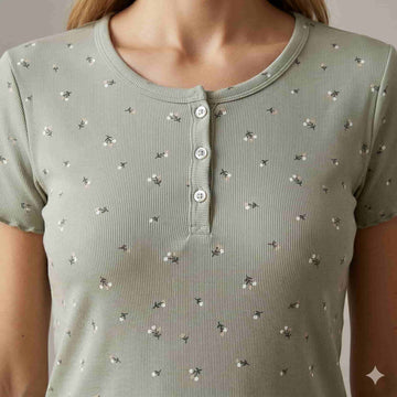Sage Blossom Women Half Sleeves Pajama Set – Sage Green