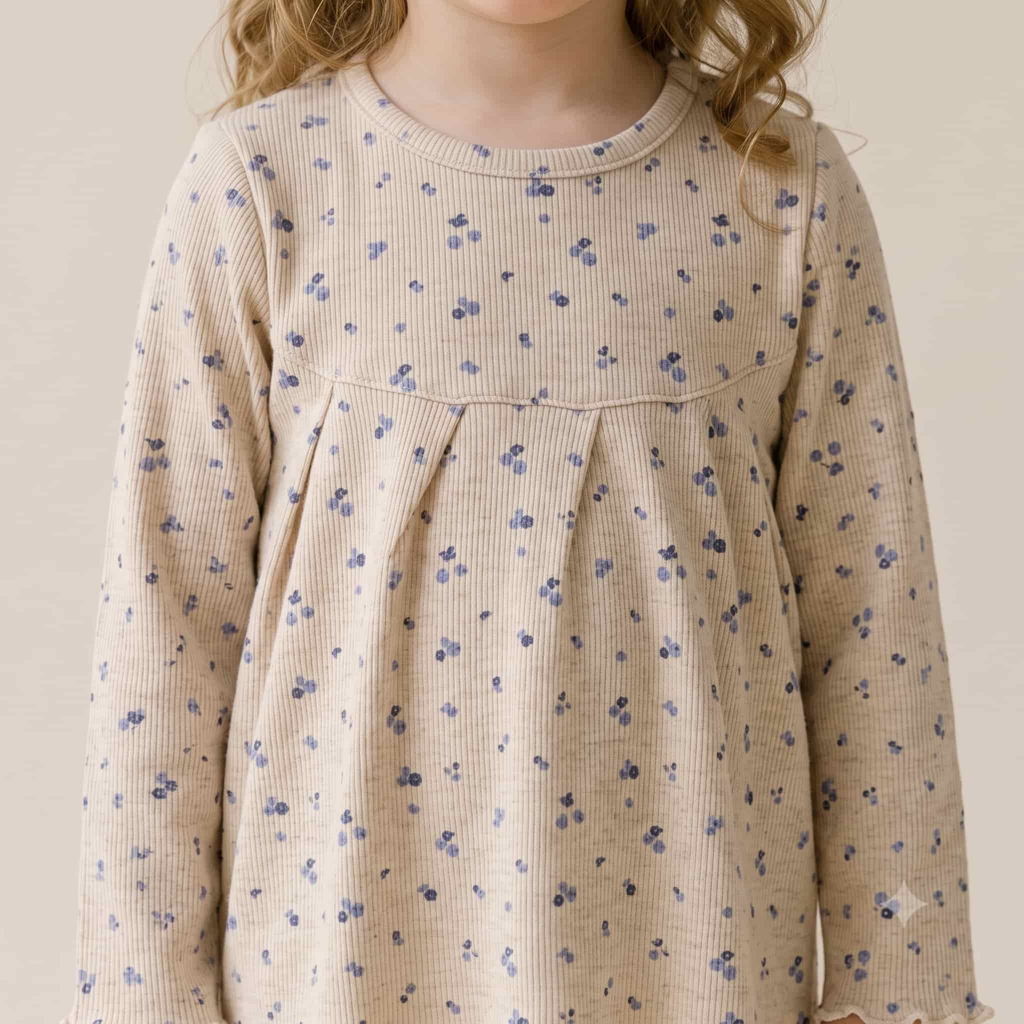Blueberry Bloom Girls Full Sleeves Pajama Set - Beige