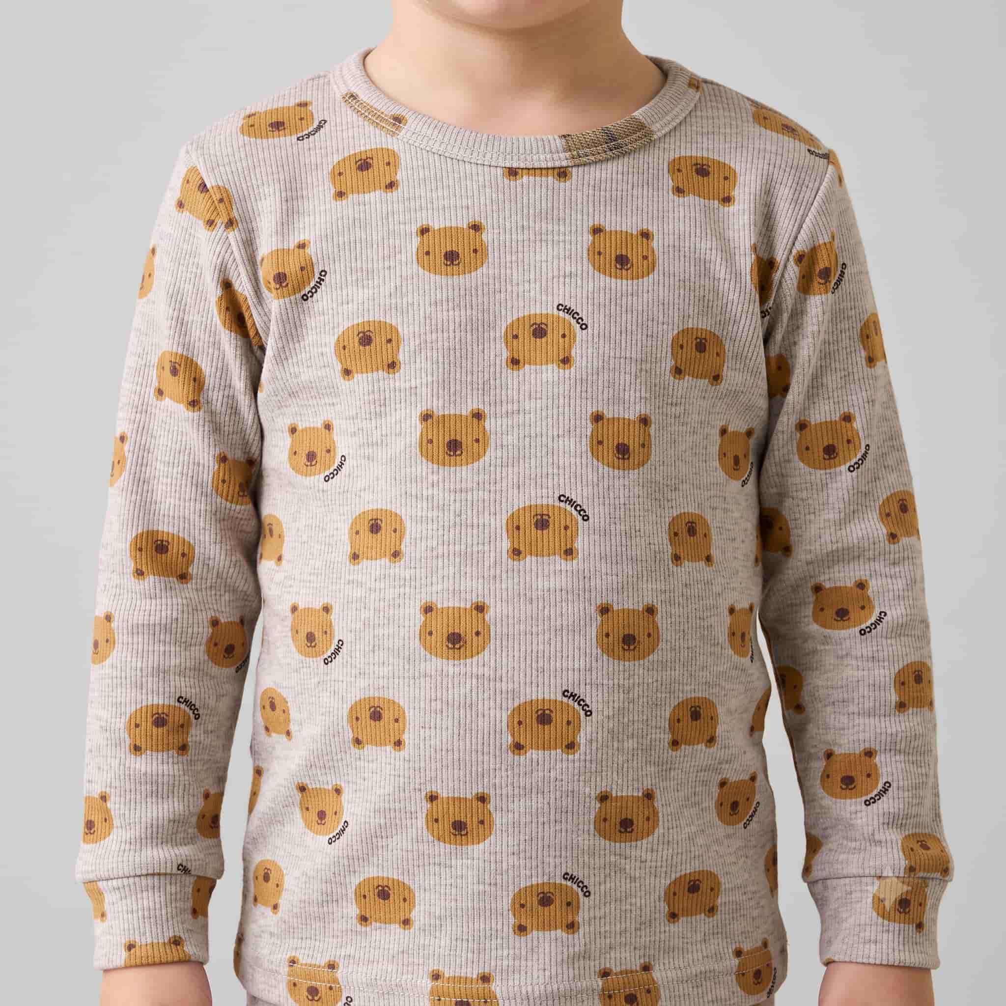 Bear Embrace Boys Full Sleeves Pajama Set in - Grey
