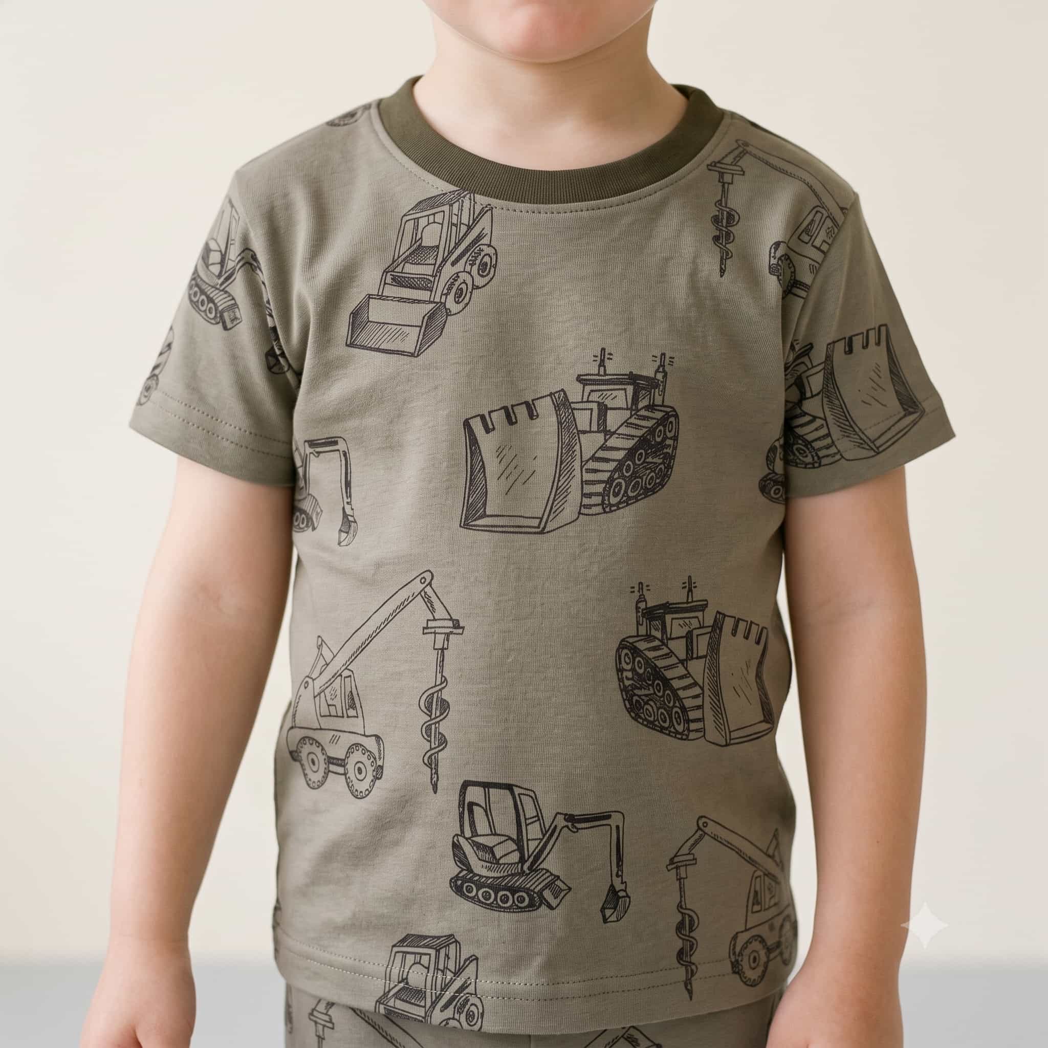 Construction Builder Boys Half Sleeves Pajama Set - Olive Green