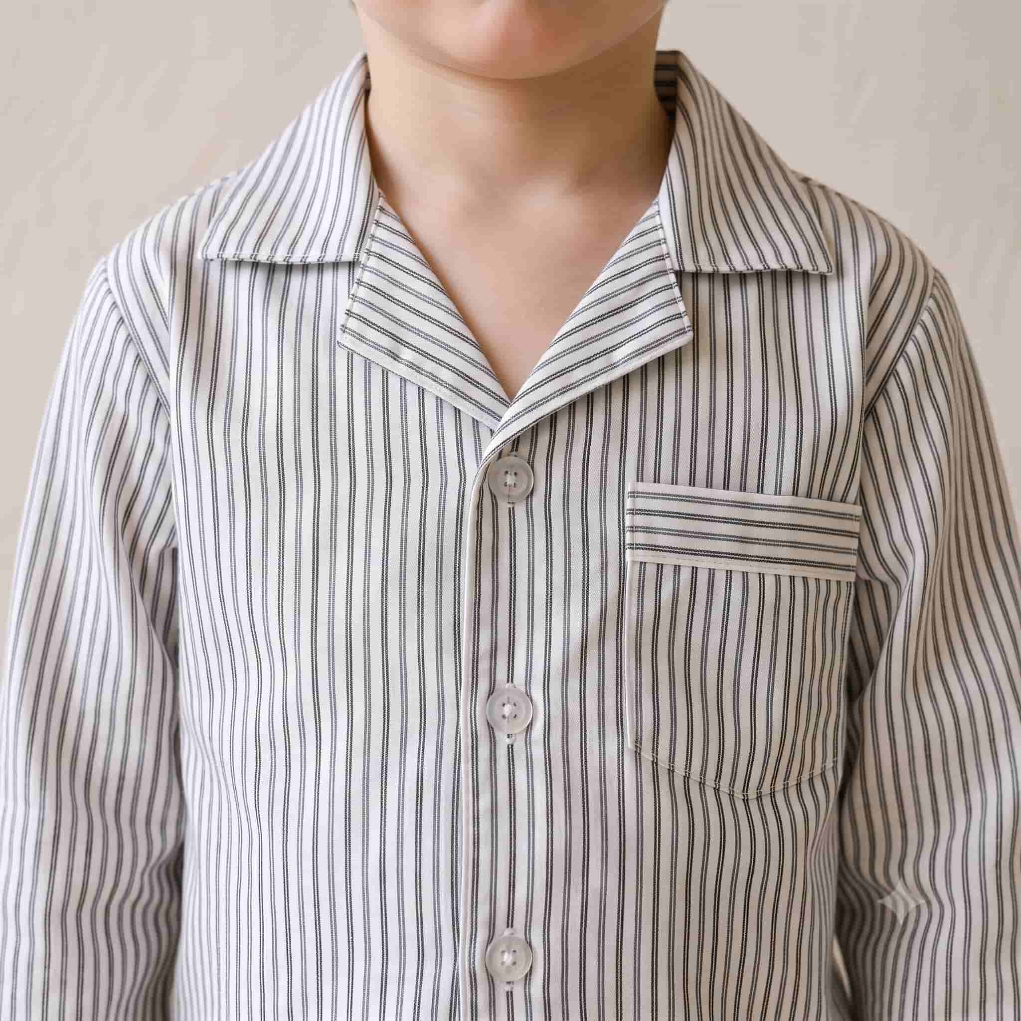 Slumber Stripes Boys Full Sleeves Pajama Set - Grey Stripes