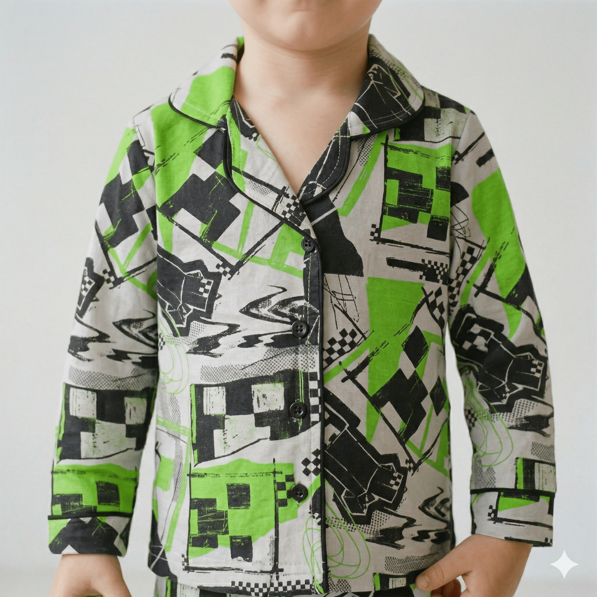 Minecraft Boys Button Up Pajama Set - Grey & Green
