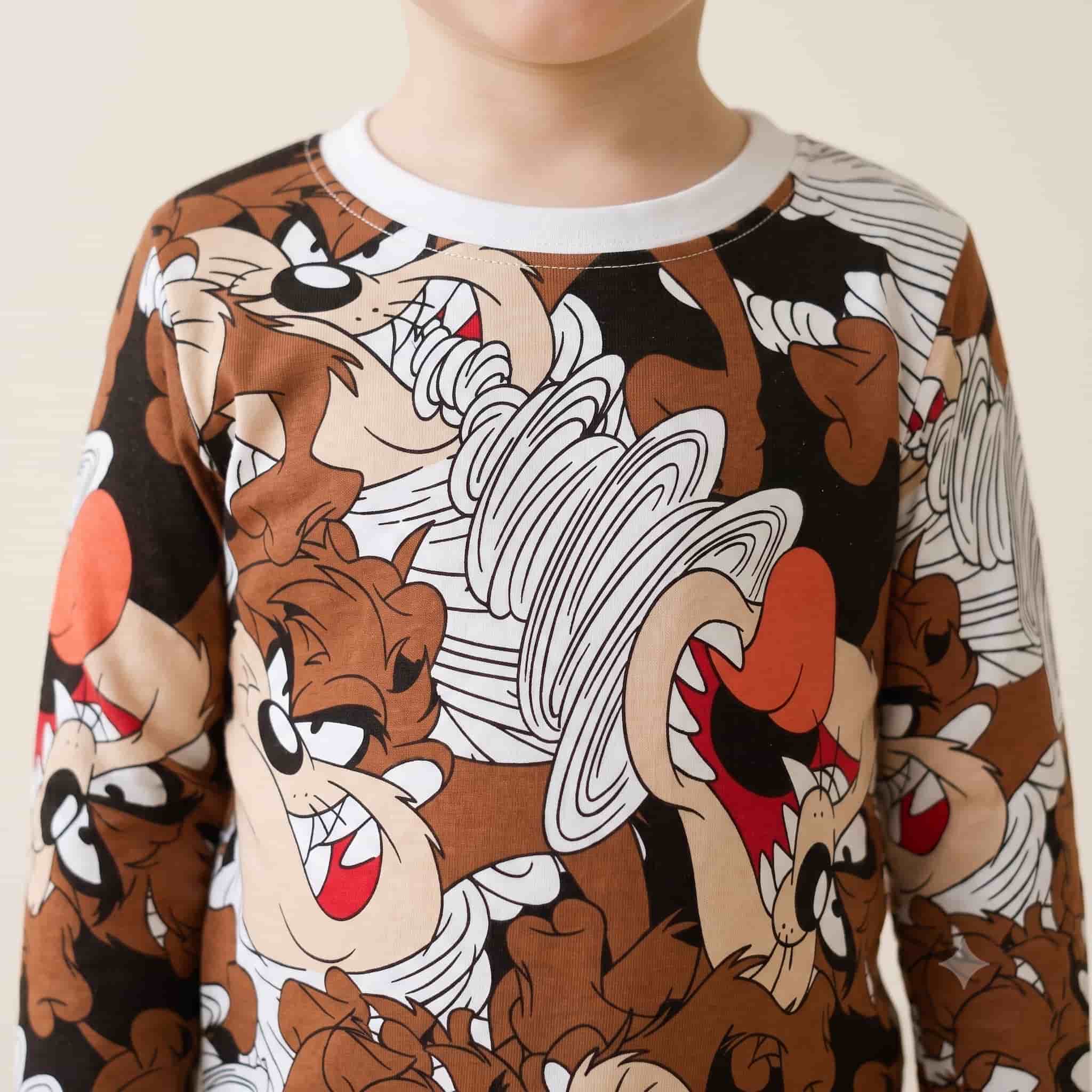 Looney Tunes Boys Full Sleeves Pajama Sets- Brown