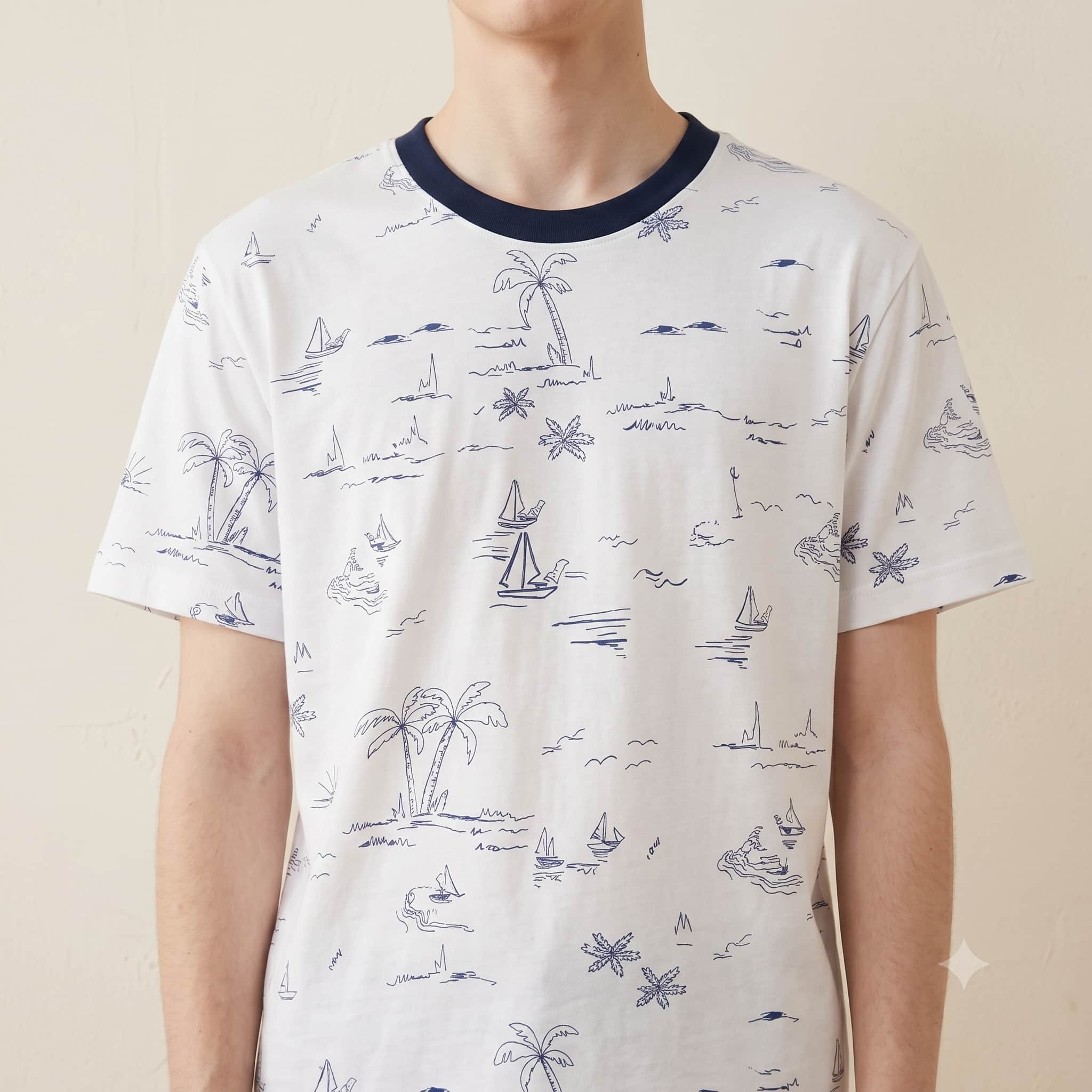 Boat Sketch Boys Short Set - Navy Blue