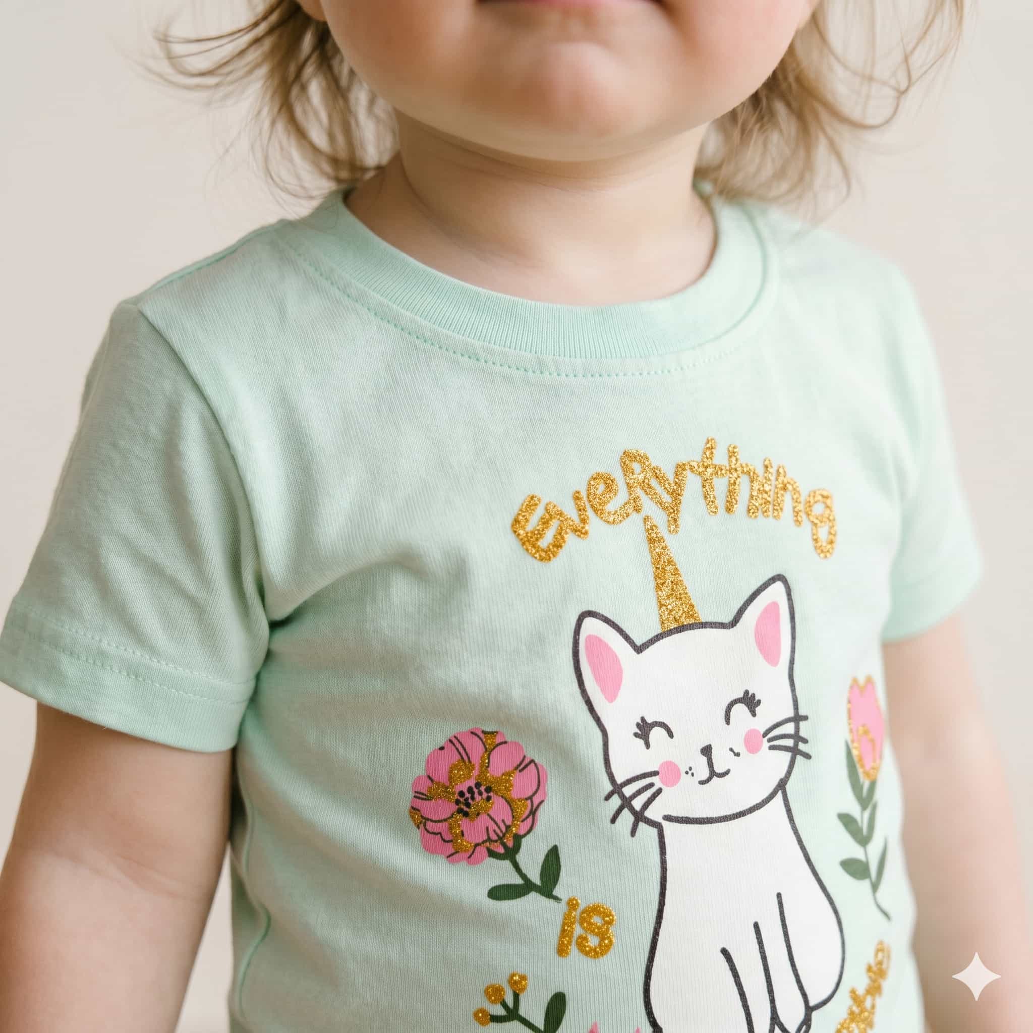 Magical Caticorn Half Sleeves Baby Girl Pajama set - Green