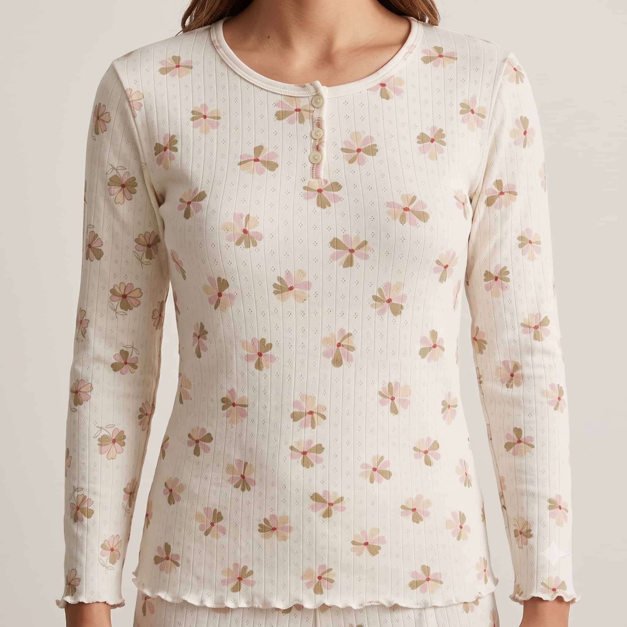 Petal Whisper Women Full Sleeve Pajama Set - Off-White