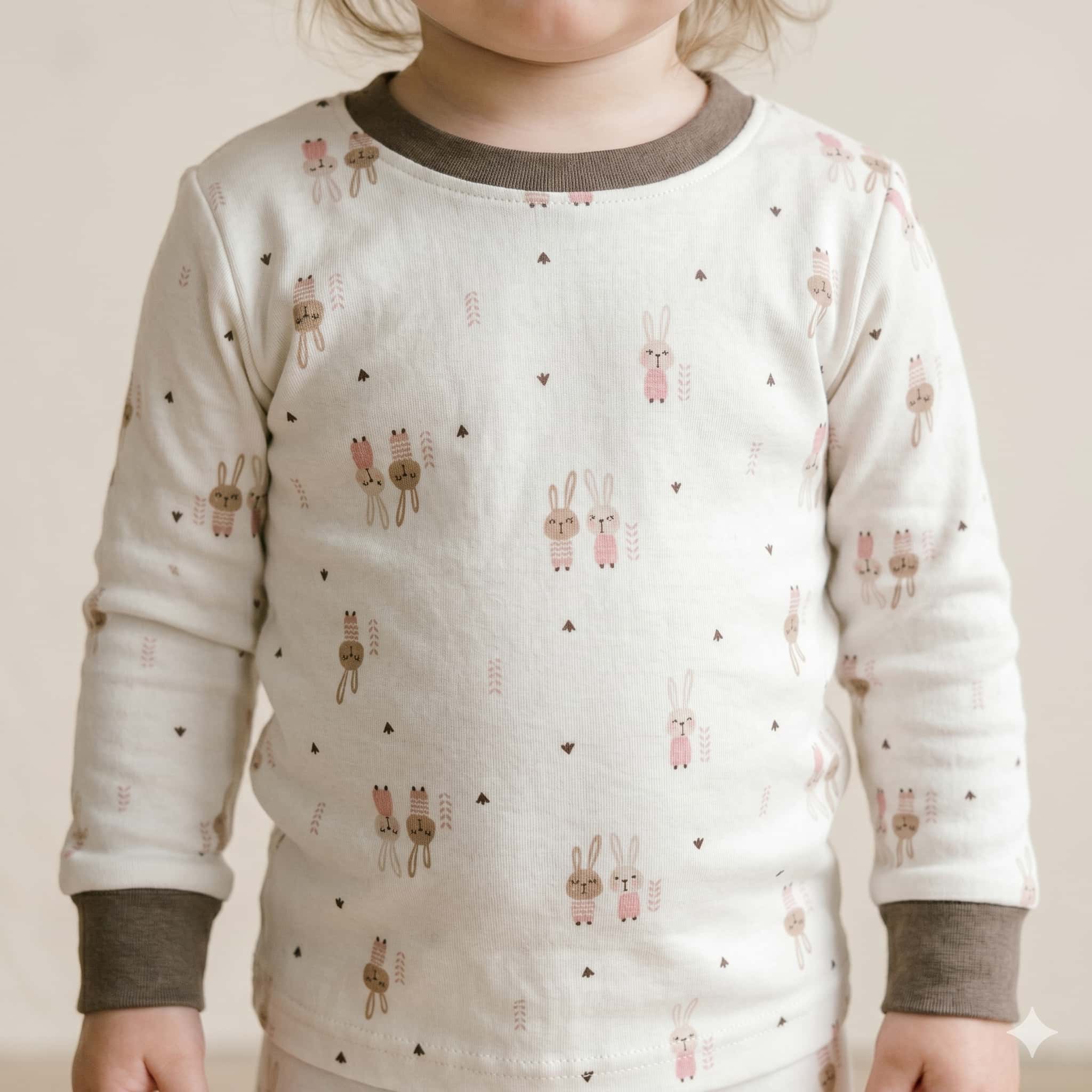 Bunny Meadow Baby Girls Full Sleeves Pajama Set - Cream