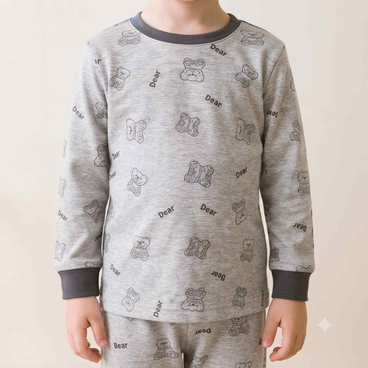Dear Bear Boys Full Sleeves Pajama Set - Grey