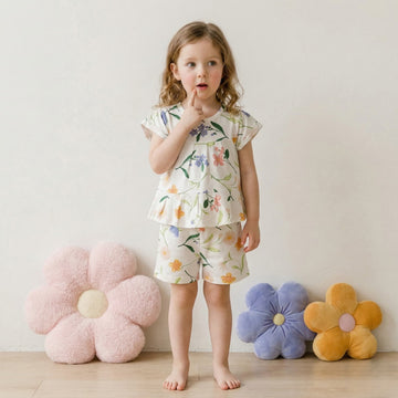 Garden Bloom Girls Short Set- White