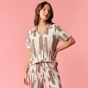 Ikat Women Pajama Set - Brown