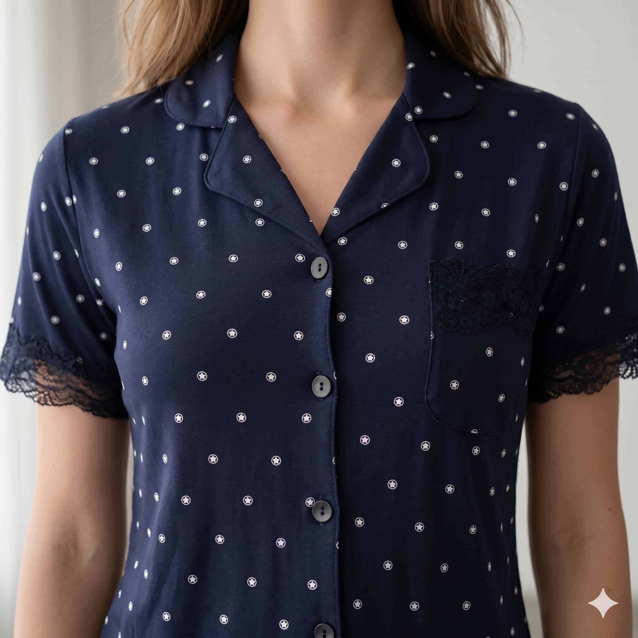 Starry Night Women Half Sleeves Pajama Set - Navy Blue