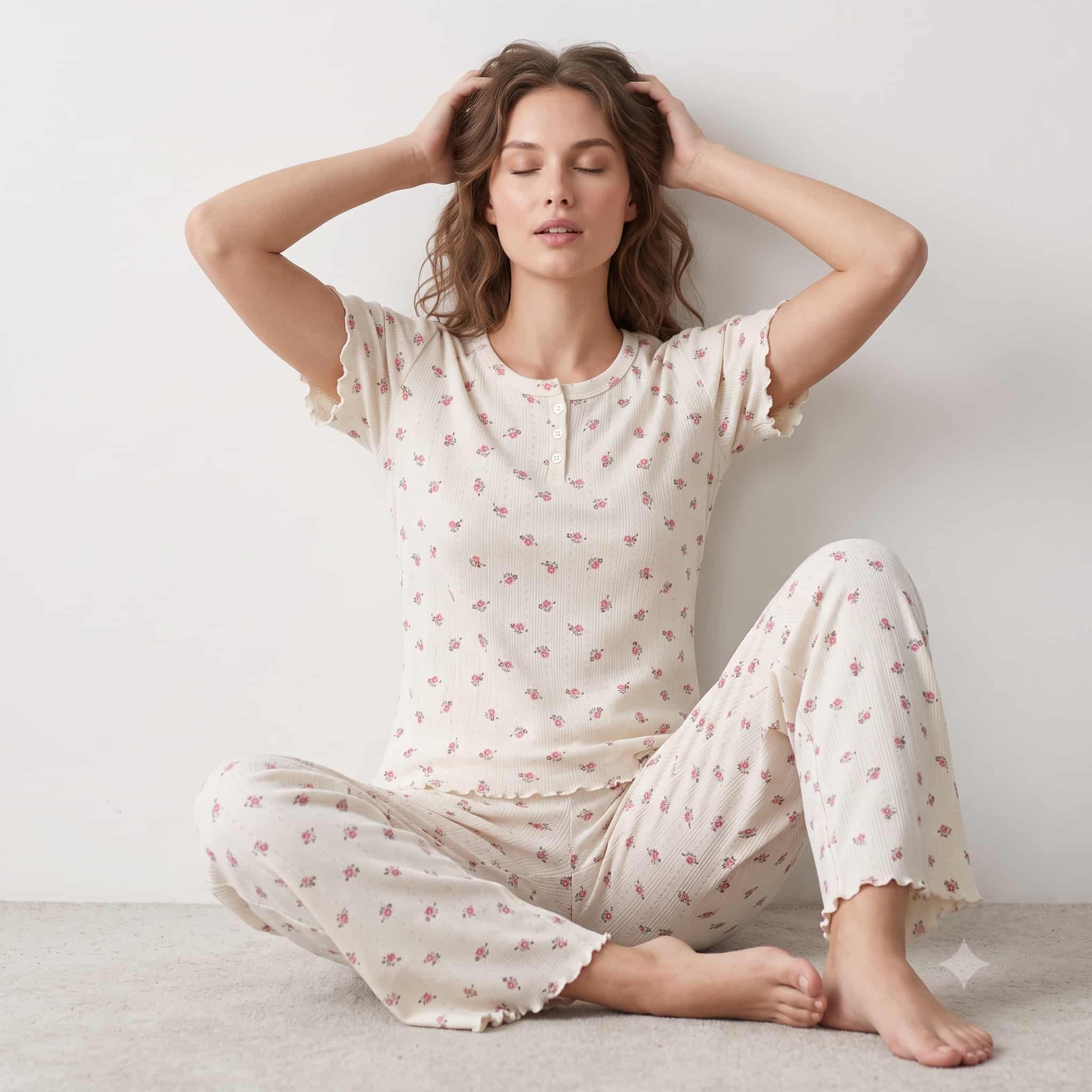 Rose Whisper Women Half Sleeves Pajama Set – Cream