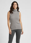 Turtle Neck Women Sleeveless Sweater-Grey
