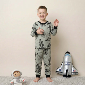 Astronaut In Training Boys Full Sleeves Pajama Set - Grey
