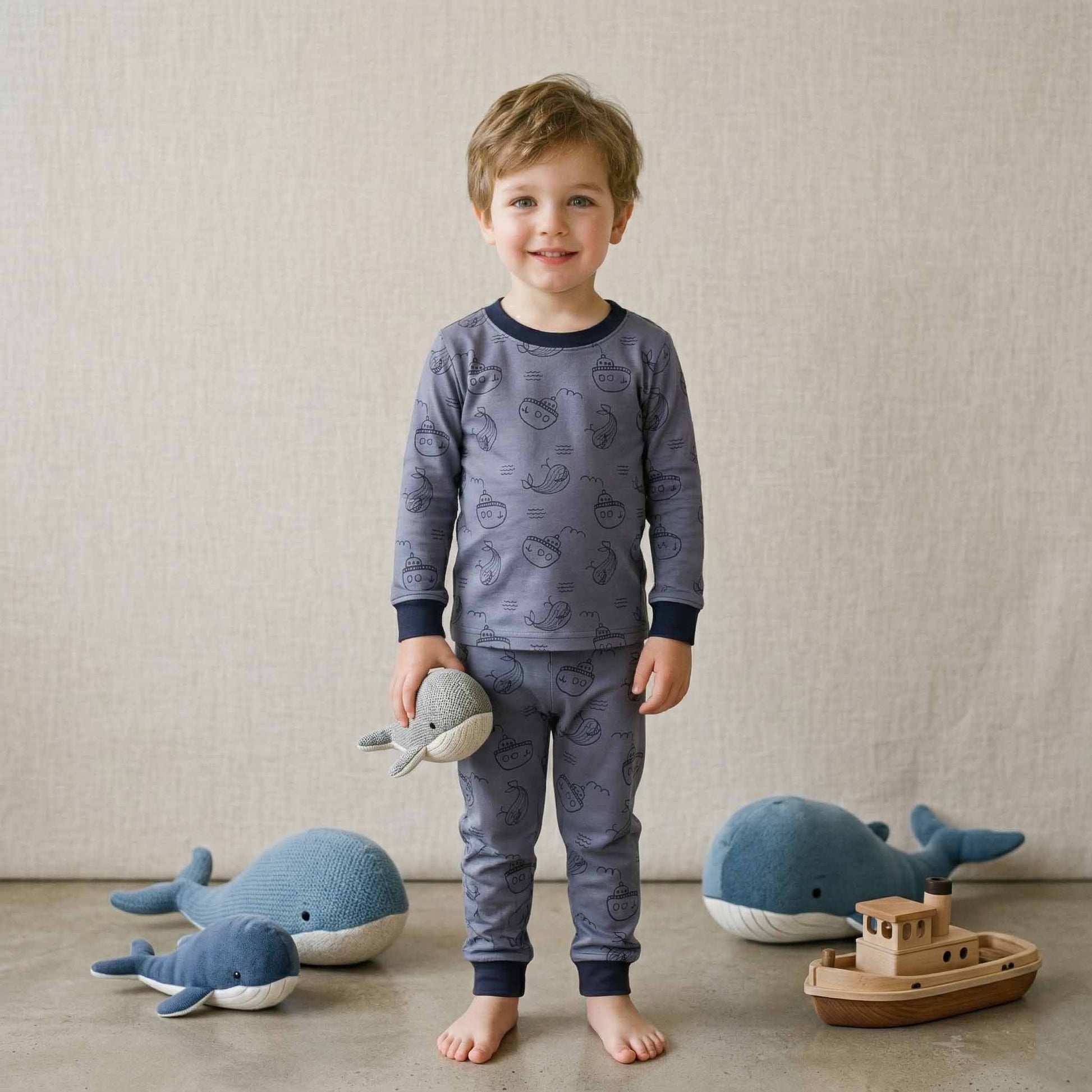 Baby Shark Boys Full Sleeves Pajama Set - Dark Grey