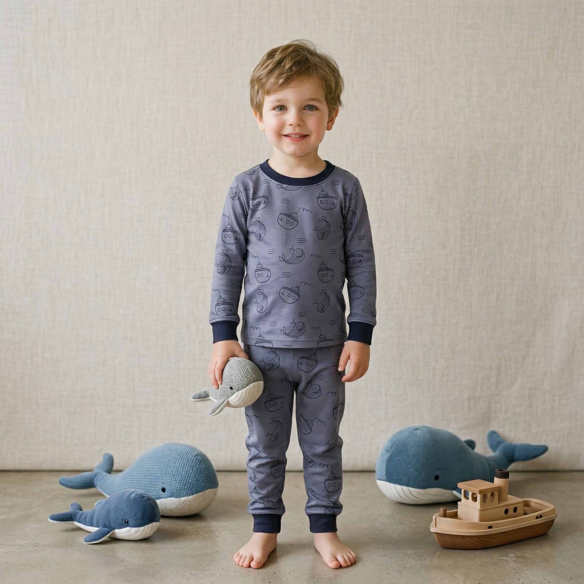 Baby Shark Boys Full Sleeves Pajama Set - Dark Grey