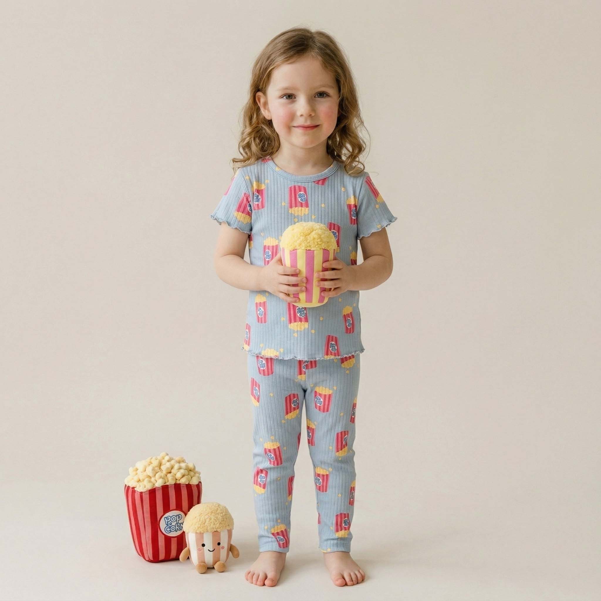 Movie Night Girls Short Sleeves Pajama Set - Blue