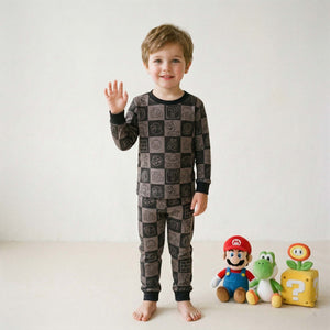 Super Mario Boys Full Sleeves Pajama Set - Black & Grey