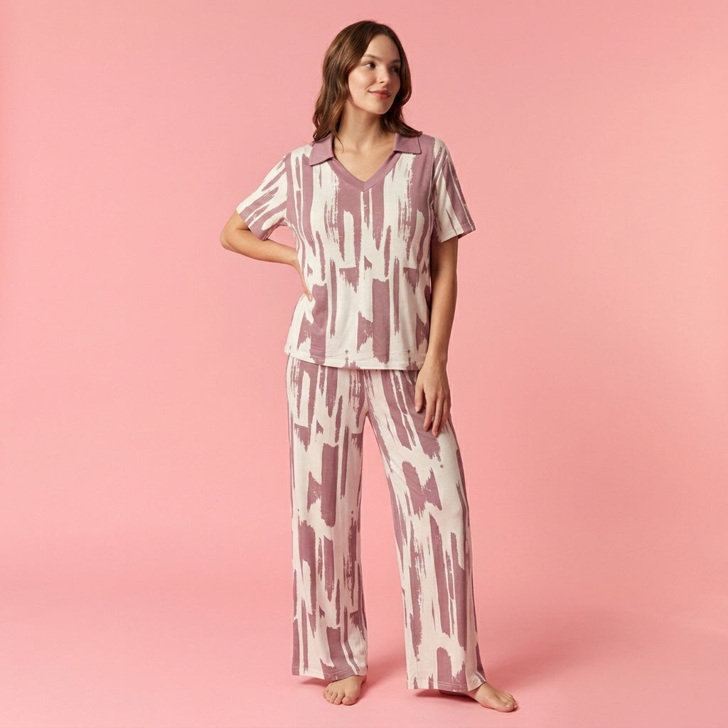 Ikat Women Pajama Set - Pink