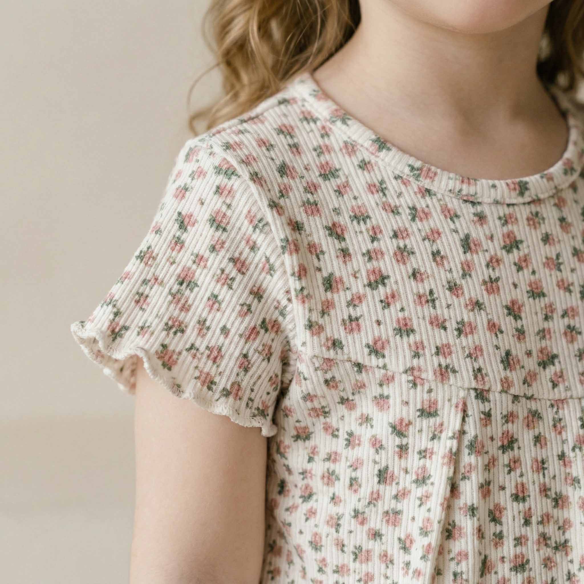 Ditsy Girls Half Sleeves Pajama Set - Cream