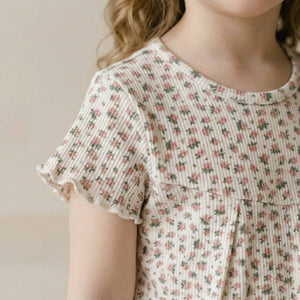 Ditsy Girls Half Sleeves Pajama Set - Cream