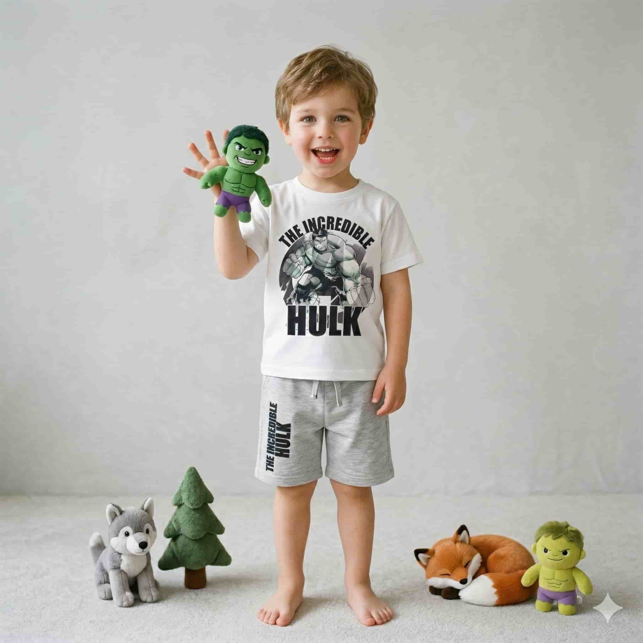 Hulk Boys Shorts Sets- White