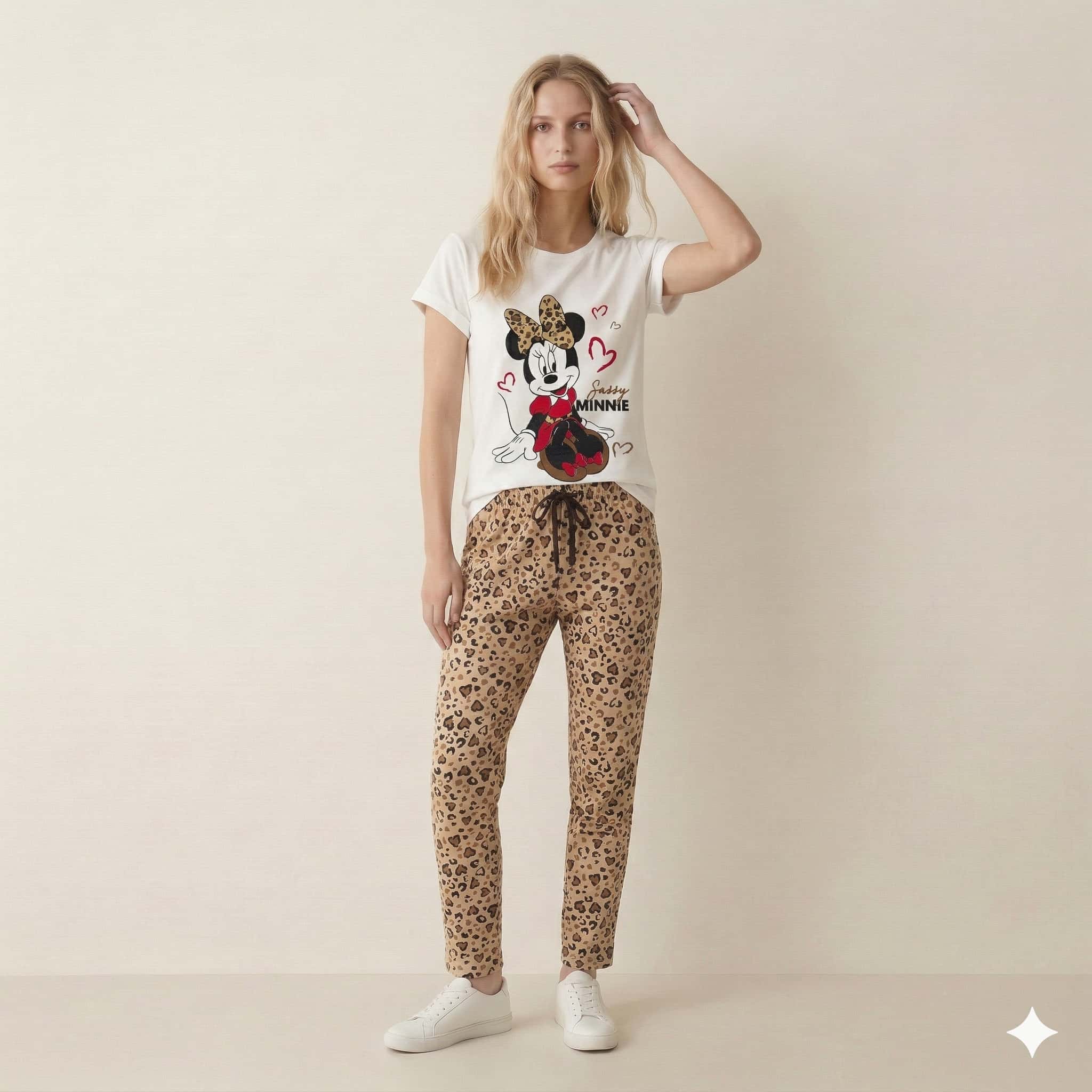 Sassy Minnie Women Pajama Set - White-Brown
