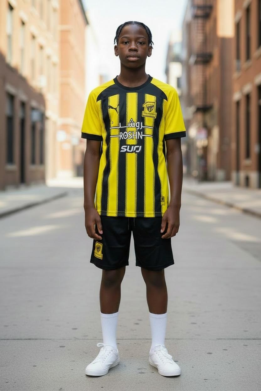 Al-Ittihad Club Boys Short Set - Yellow & Black