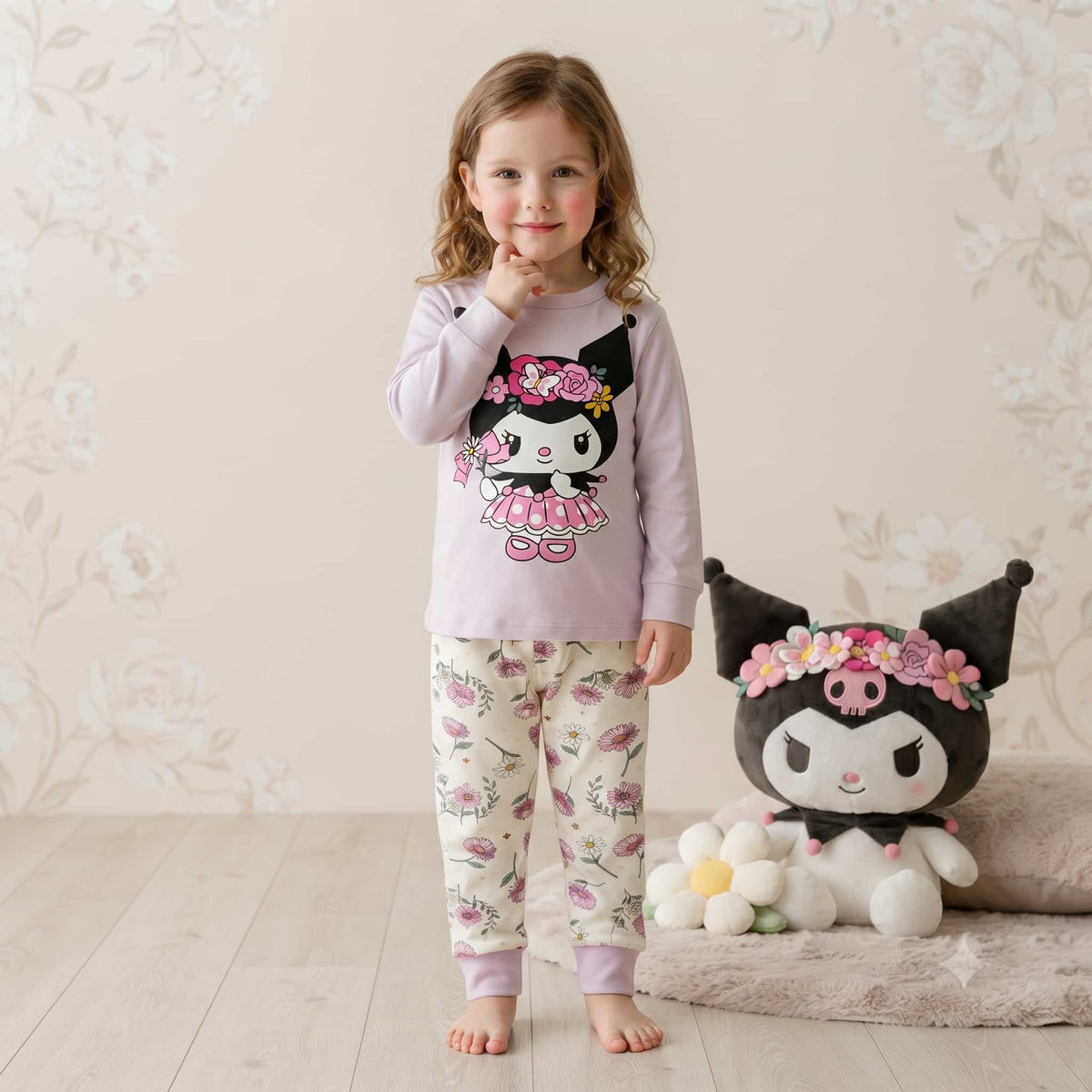 Kuromi Girls Full Sleeves Pajama Set – Lavender