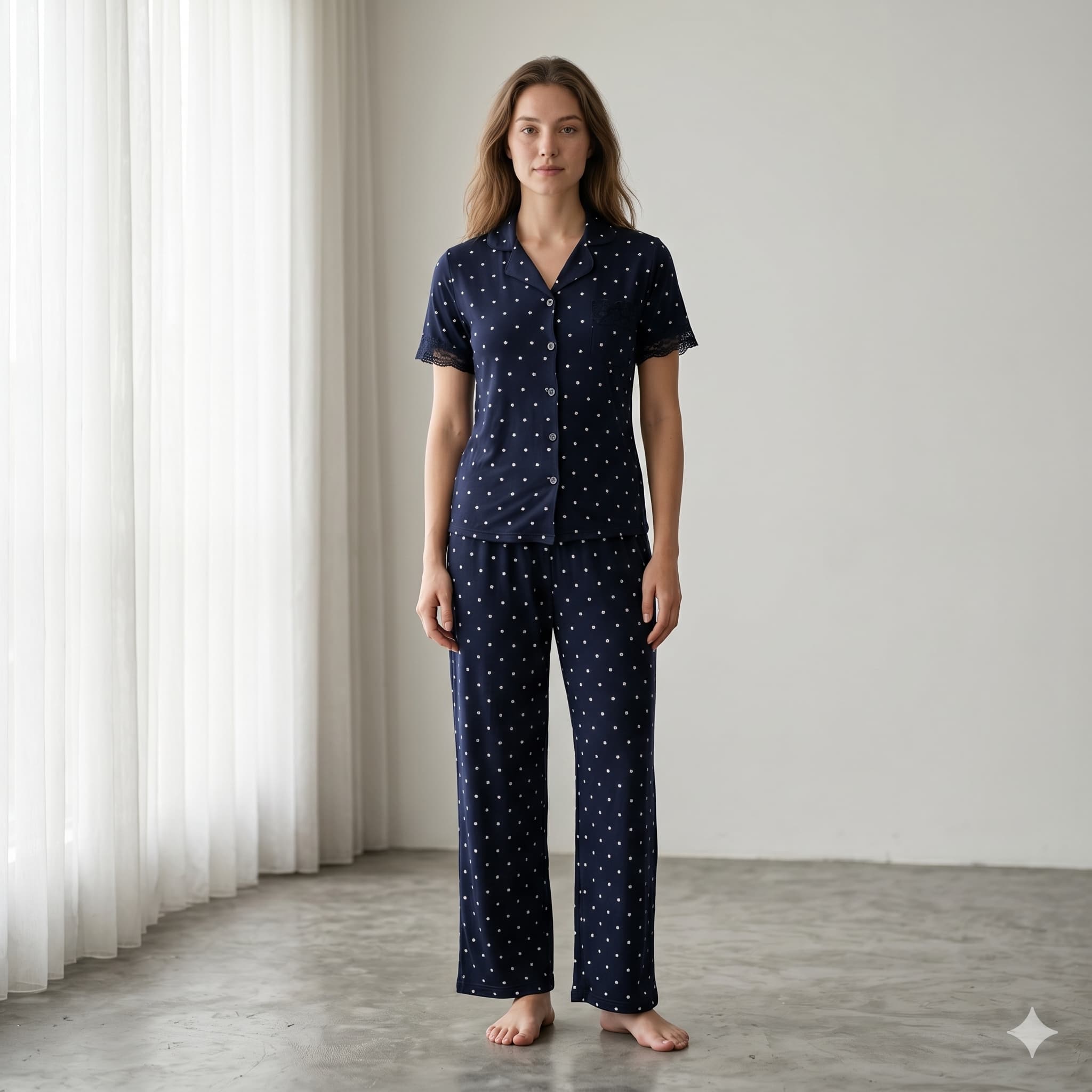 Starry Night Women Half Sleeves Pajama Set - Navy Blue