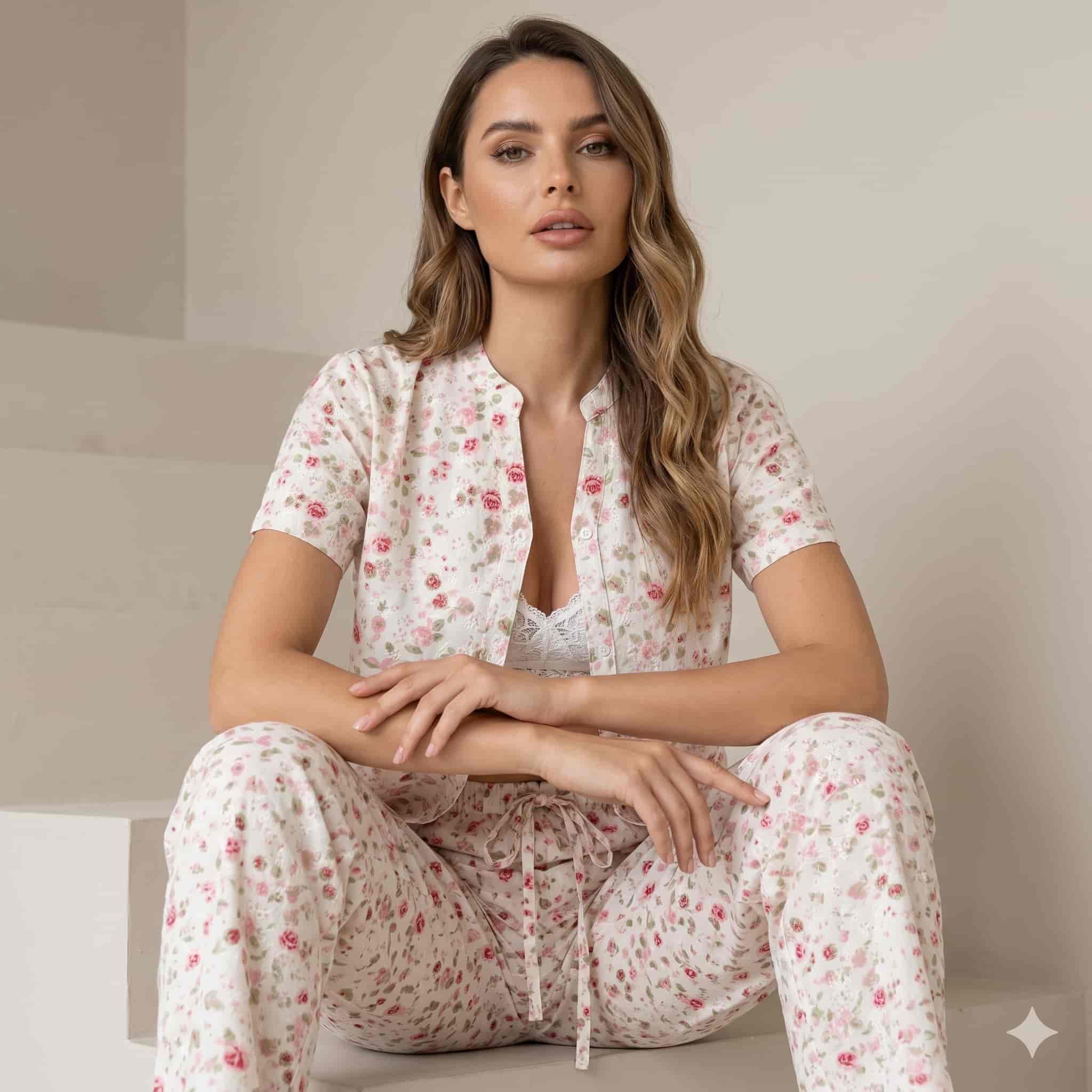 Bloom Haven Women Half Sleeves Pajama Set – Blush Pink