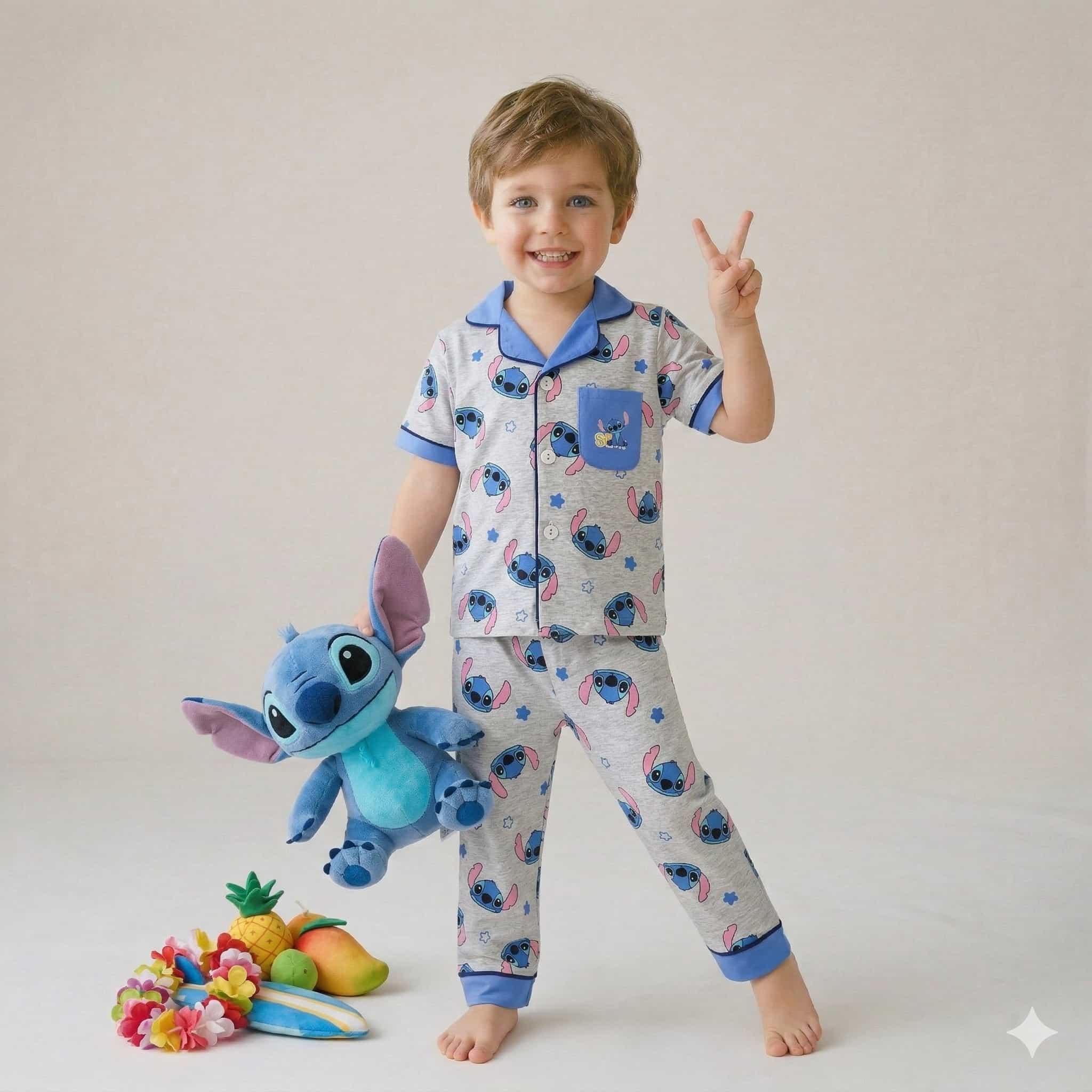 Stitch Boys Short Sleeves Pajama Set - White