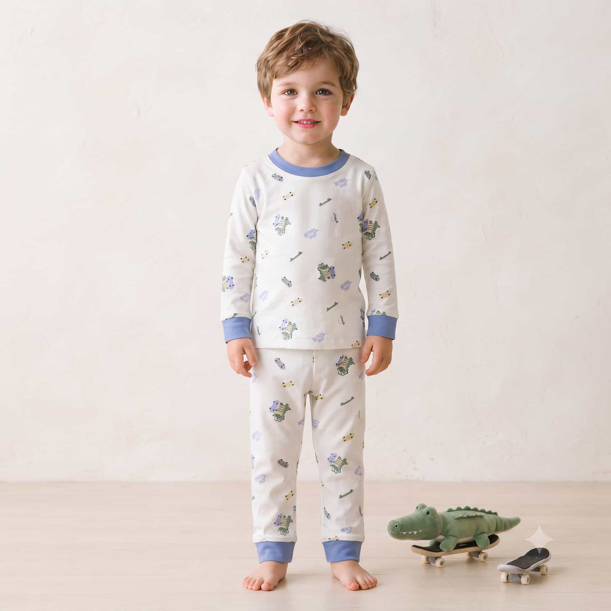 Skate Gator Boys Full Sleeves Pajama Set - Light Blue