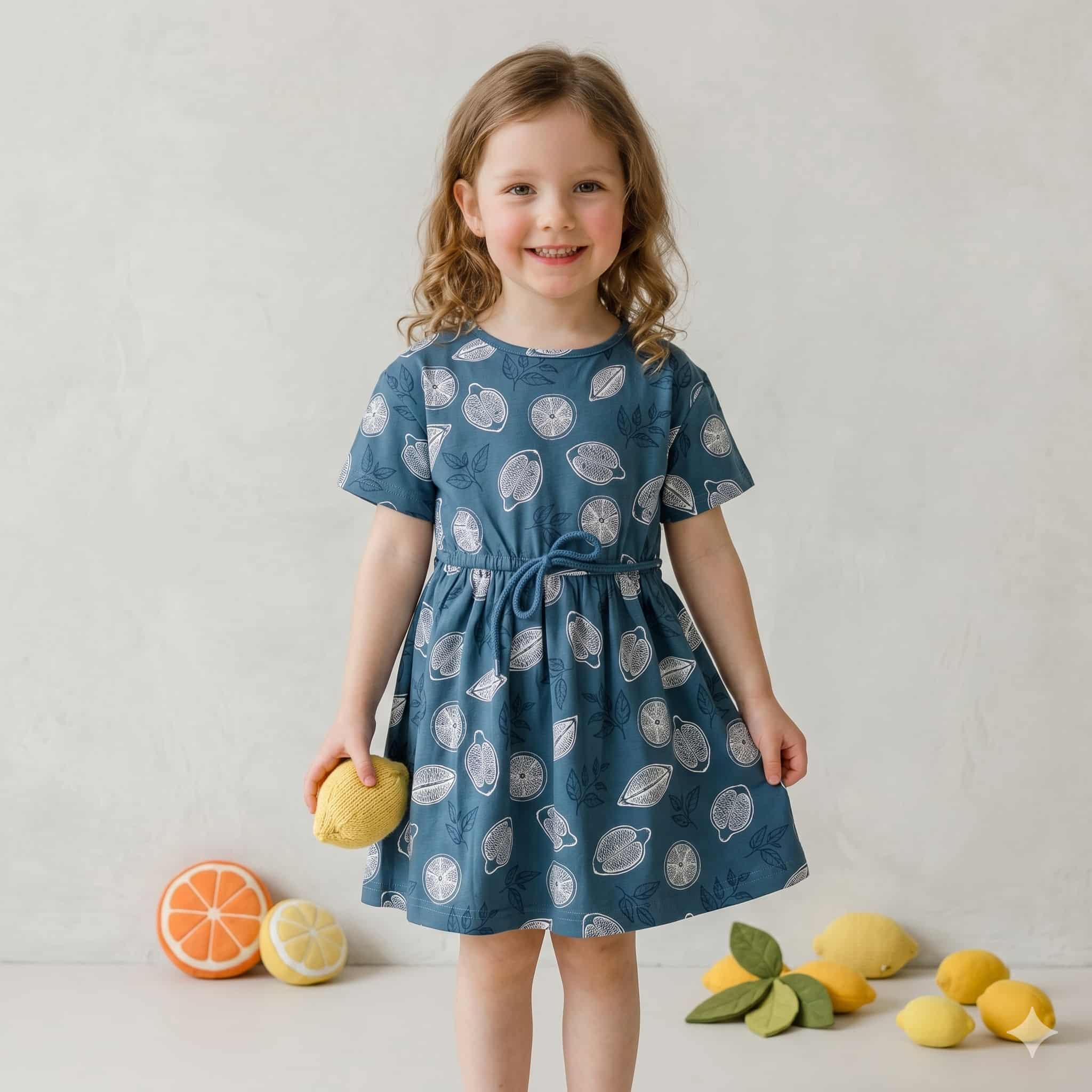 Coastal Citrus Girls Frock Set - Blue