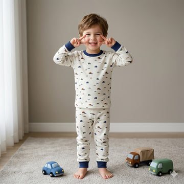 Urban Road Boys Full Sleeves Pajama Set - Cream