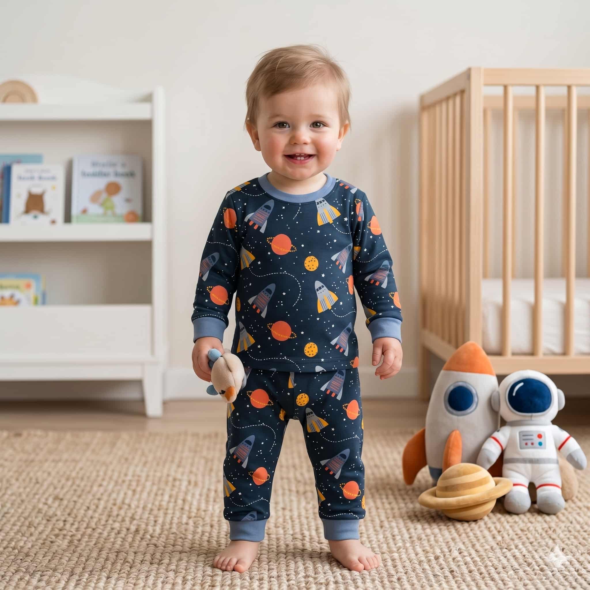 Galaxy Explorer Baby Boys Full Sleeves Pajama Set - Navy Blue