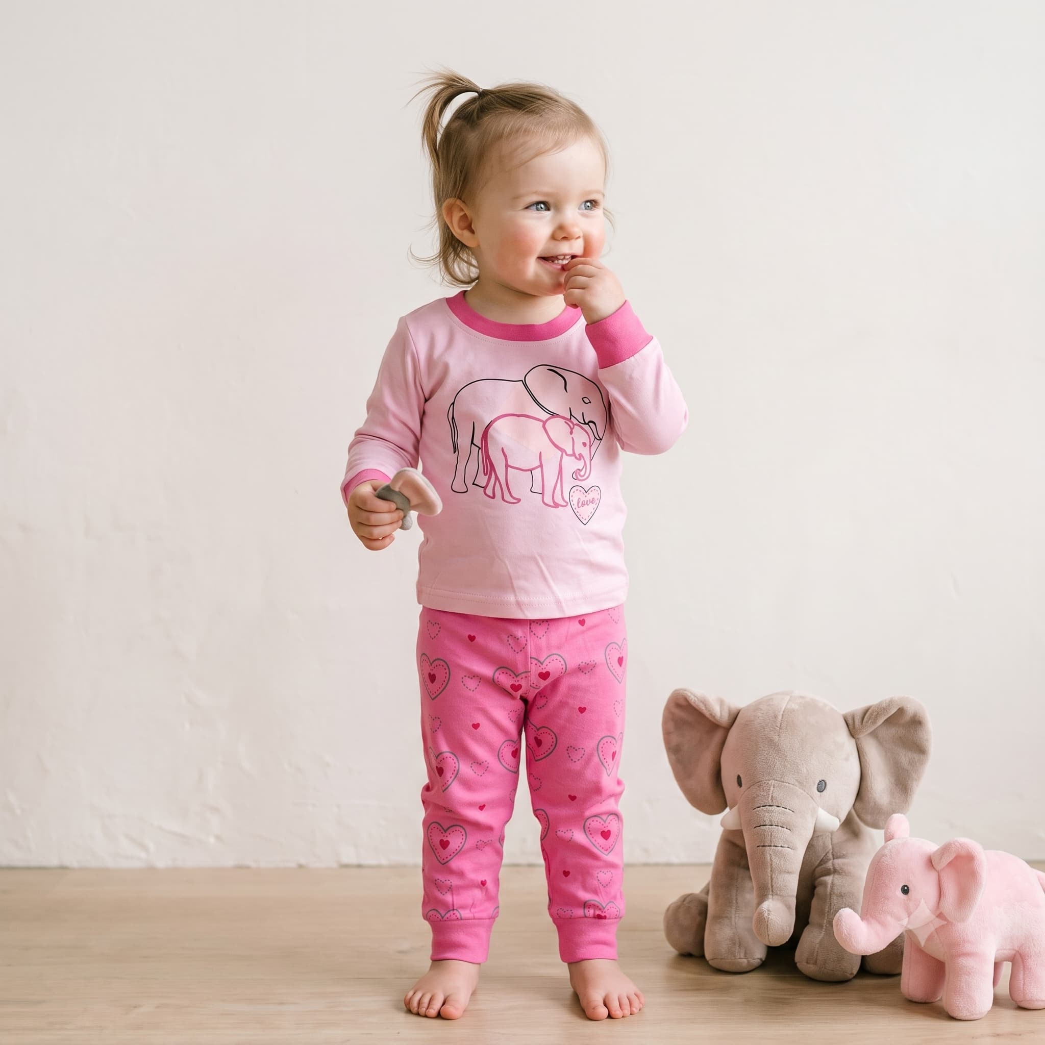 Elephant Cuddles Baby Girls Full Sleeves Pajama Set - Soft Pink