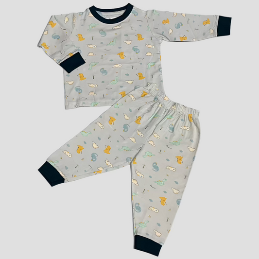 Animals Boys Full Sleeves Pajama Set - Gray