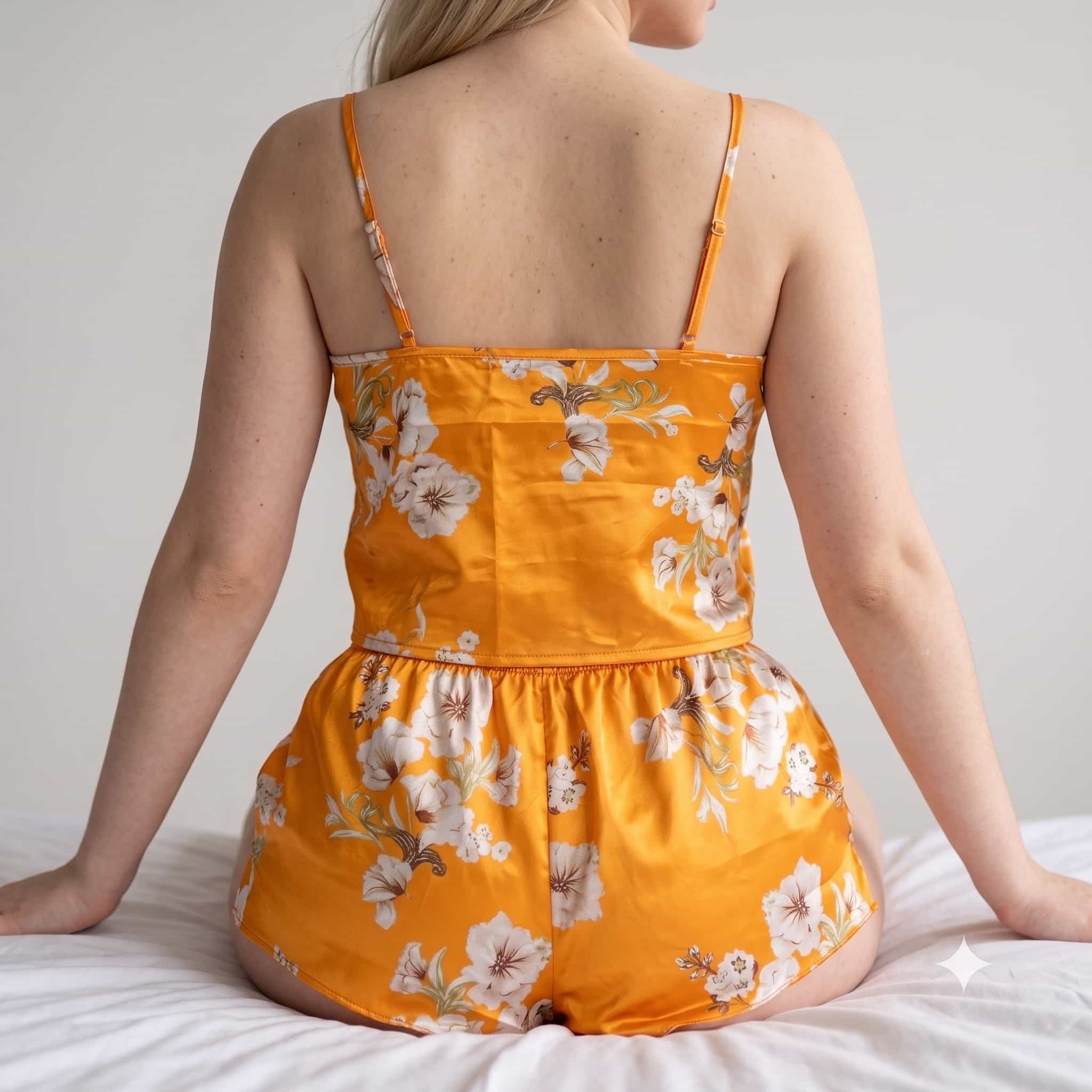 Golden Bloom Women Cami Short Set - Mustard Floral