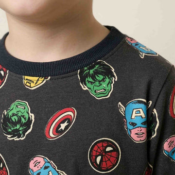 Marvel Boys Full Sleeves Pajama Set- Black