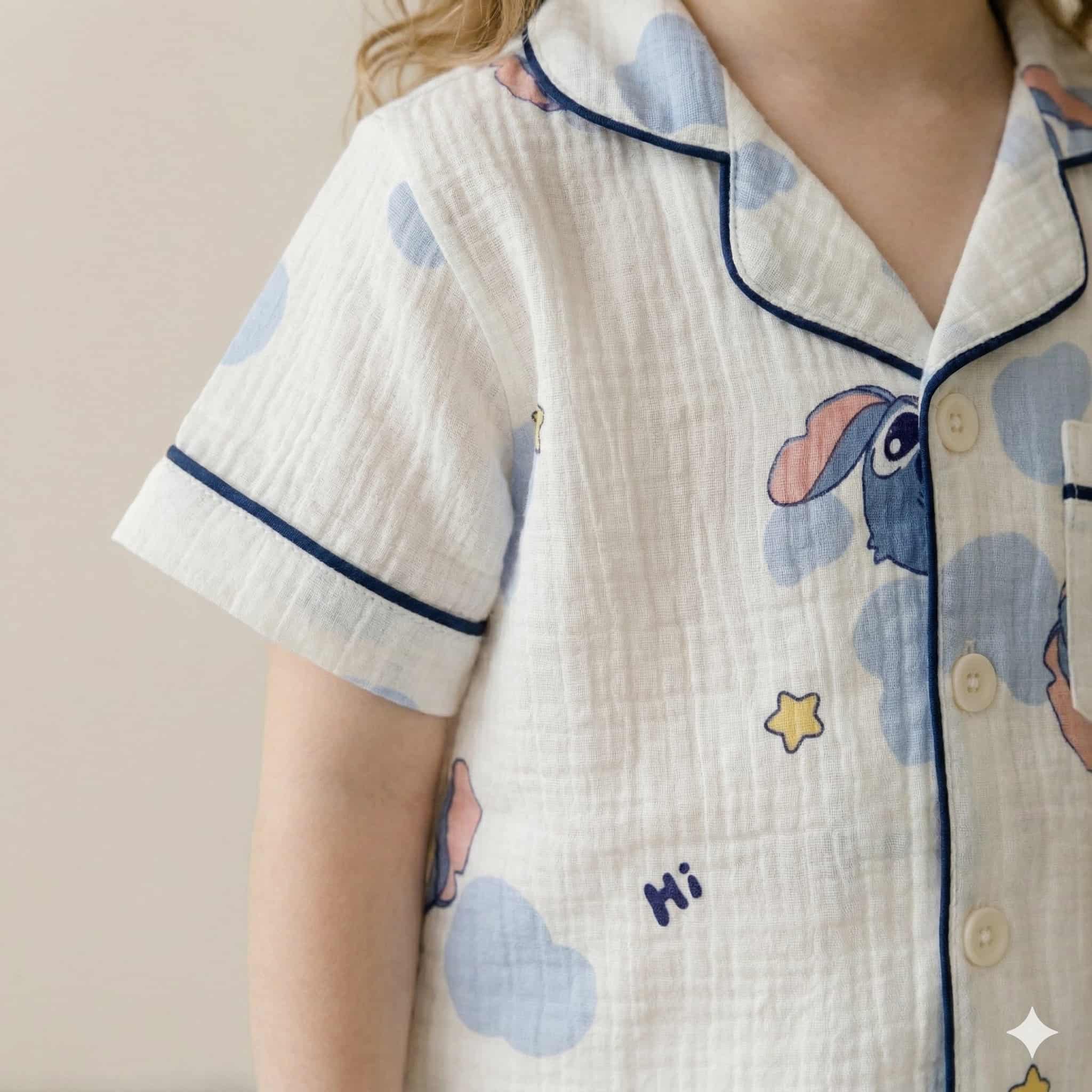 Stitch Girls Half Sleeves Pajama Set- White