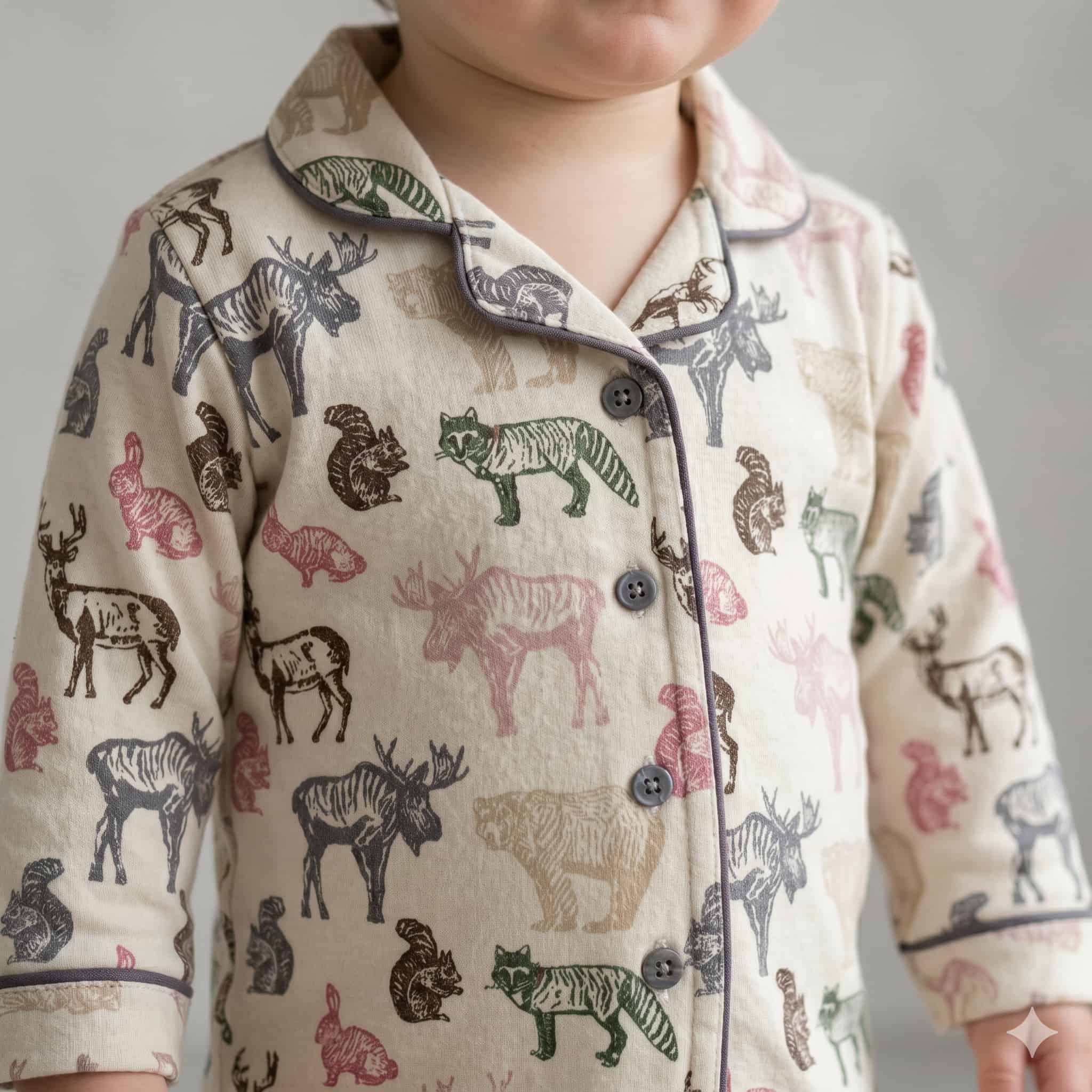 Forest Tales Baby Boys Full Sleeves Pajama Set - Beige