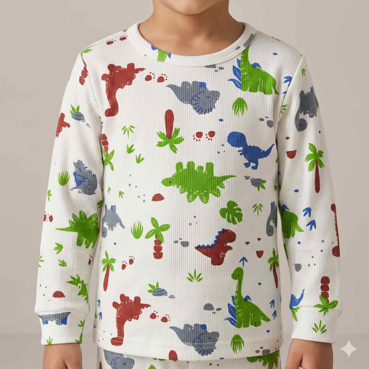 Dino Safari Boys Full Sleeves Pajama Set – Ivory White