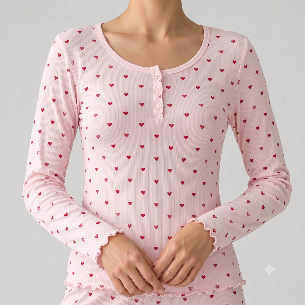 Heart Bloom Women Full Sleeves Pajama Set – Pink