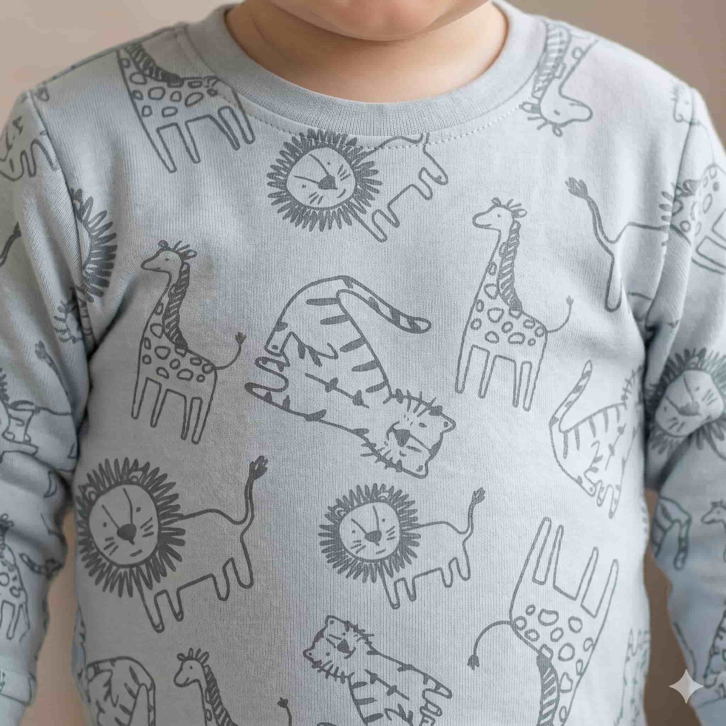 Safari Sketch Baby Boys Full Sleeves Set - Light Blue