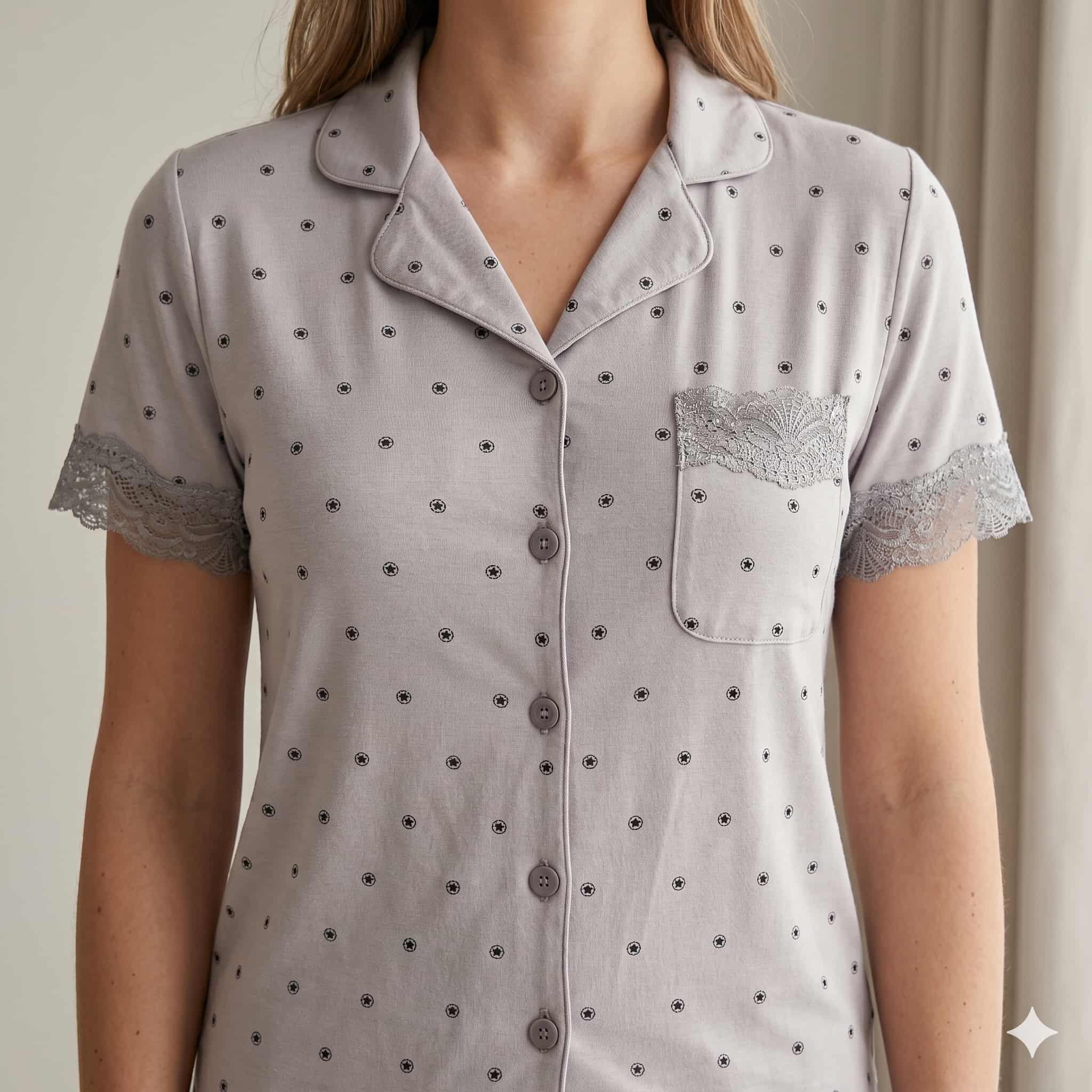 Lunar Lace Women Half Sleeves Pajama Set - Grey