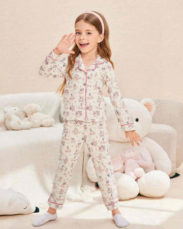 Cute Duck Baby Girl Button Up Pajama Sets-White